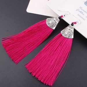 Bohemian fashion tassel earrings NEW dark pink